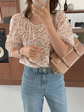 Sweet Florals Pattern Puff Sleeve Blouse Shirt